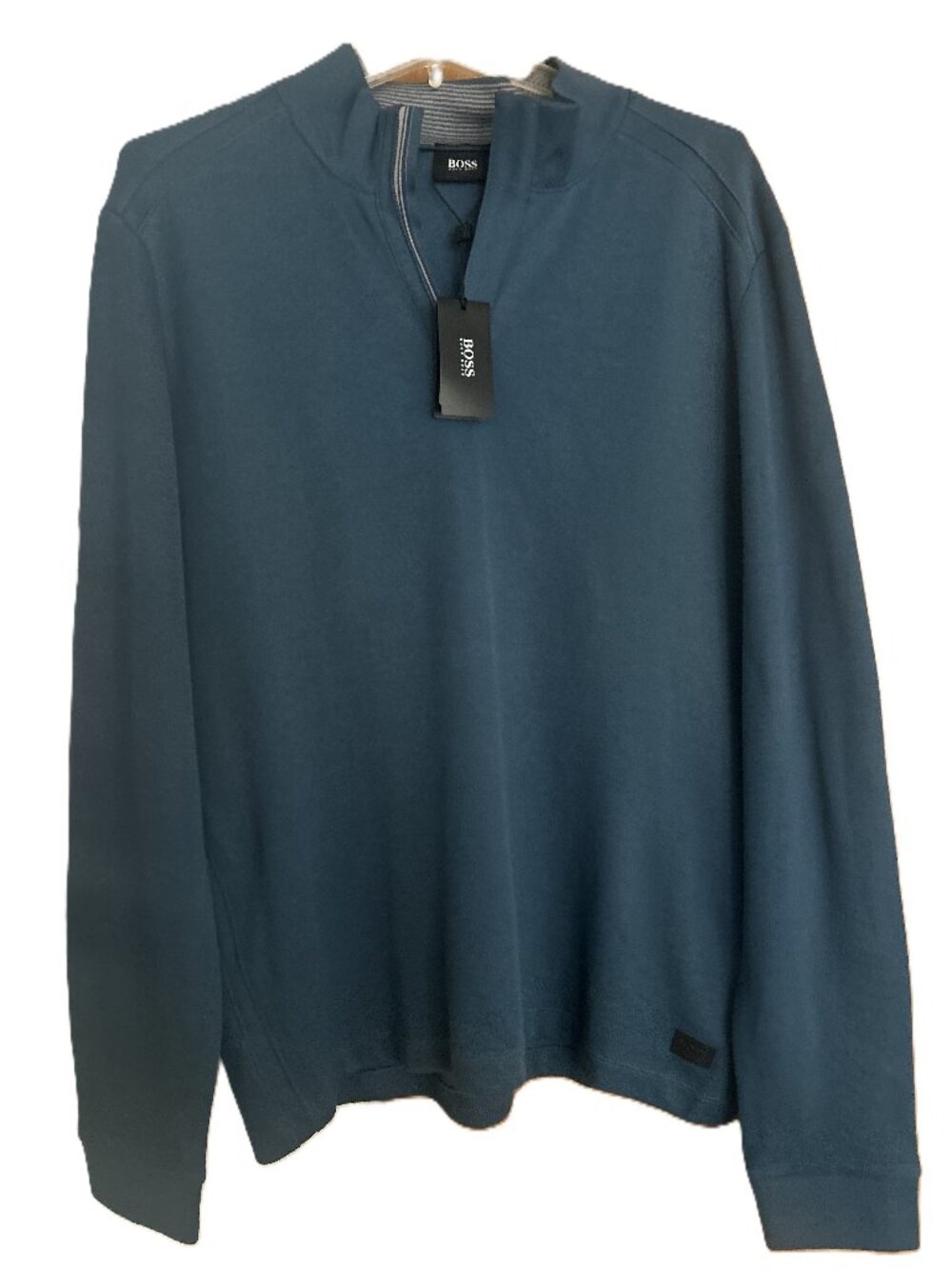 BOSS Hugo Boss Men's XL 1/4 Zip Pullover Teal Blue 100% Cotton NWT